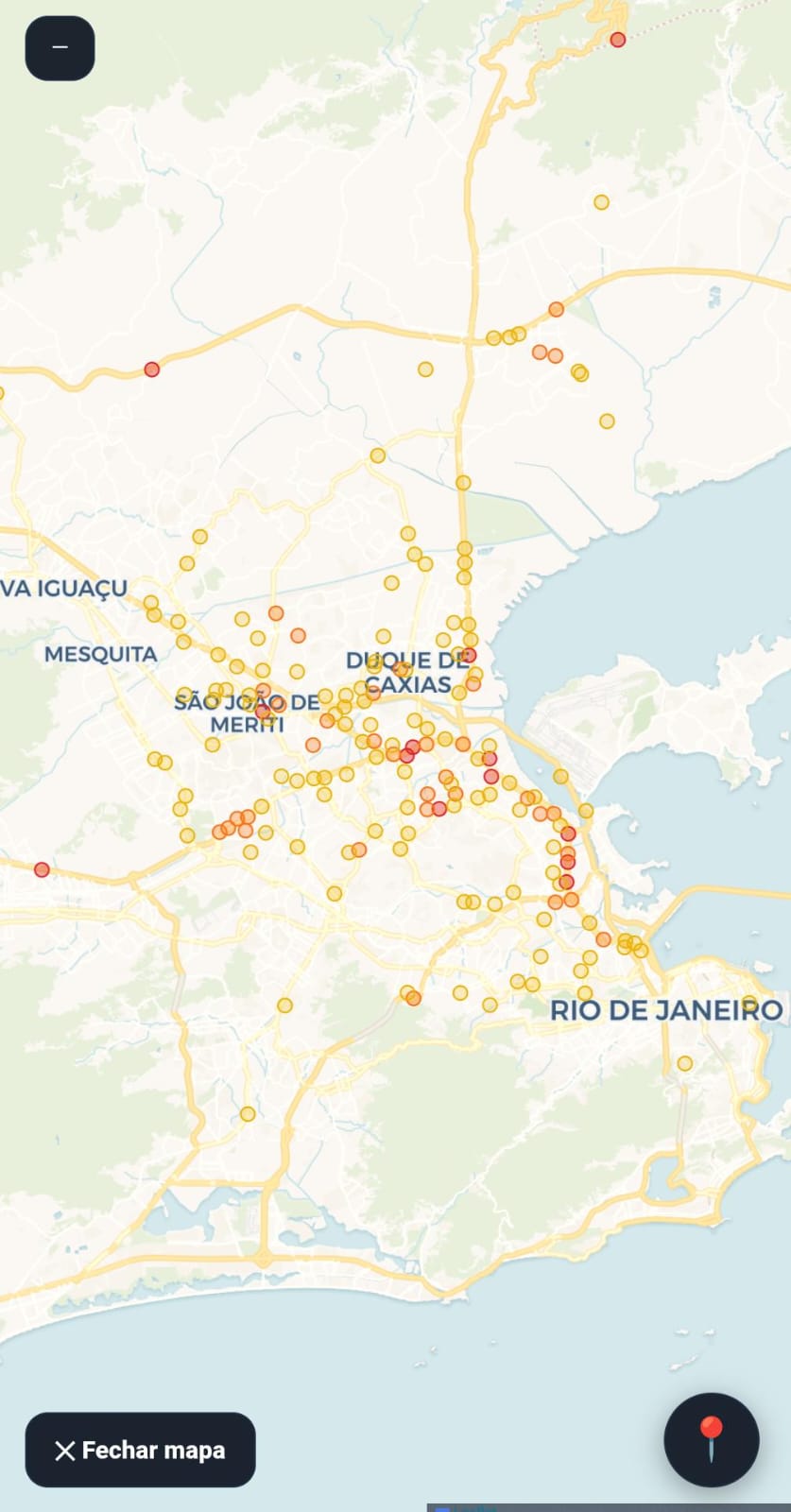 Tela do app Rota de Risco: alerta de zona de risco
